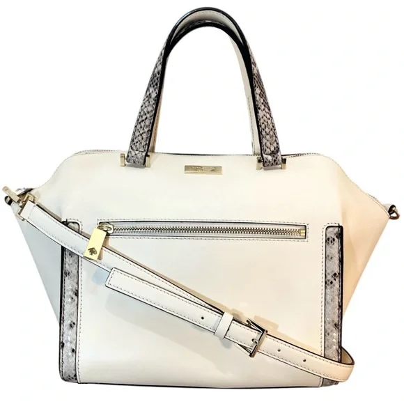 Like New Genuine Leather white large medium convertible bag satchel - Picture 3 of 16